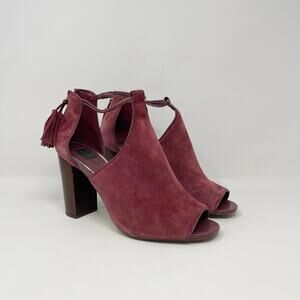 White House Black Market‎ Asher Peep Toe Heeled Sandal Womens 9 Burgundy Suede